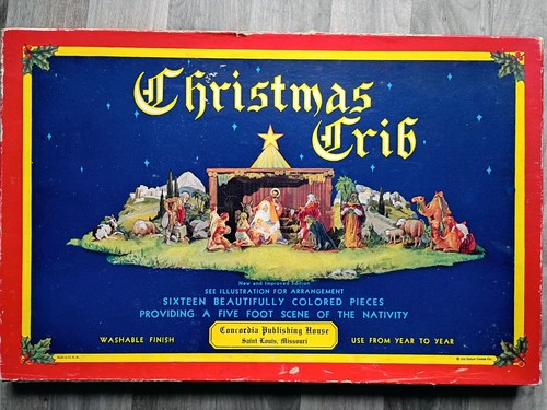 1933 cardboard christmas crib - christmas,
